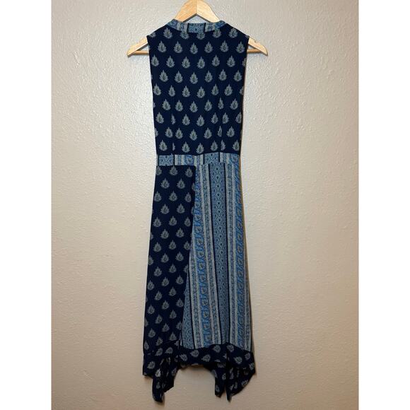 Maeve Anthropologie Eclipsed Wrap Dress Paisley Patchwork Blue Women’s Size 8 - Picture 4 of 11